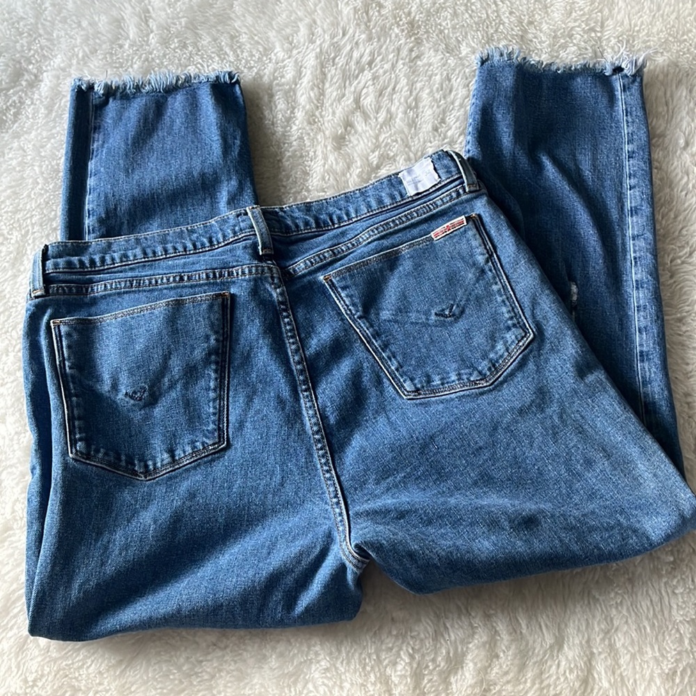 Hudson Riley Luxe Crop Relaxed Straight Raw Hem Button Fly Distressed Jeans 32 - Picture 9 of 15